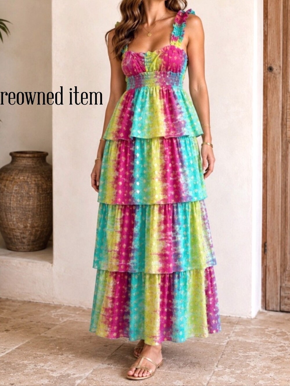 SAYLOR Leola Tiered Tie-Dye Dress with Metallic Hearts Size XS
